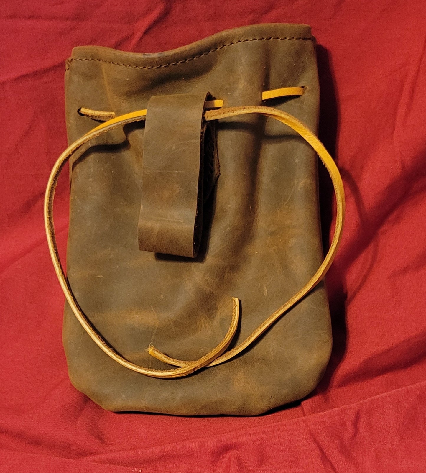 Handmade Leather Drawstring Pouch, Coin Bag,