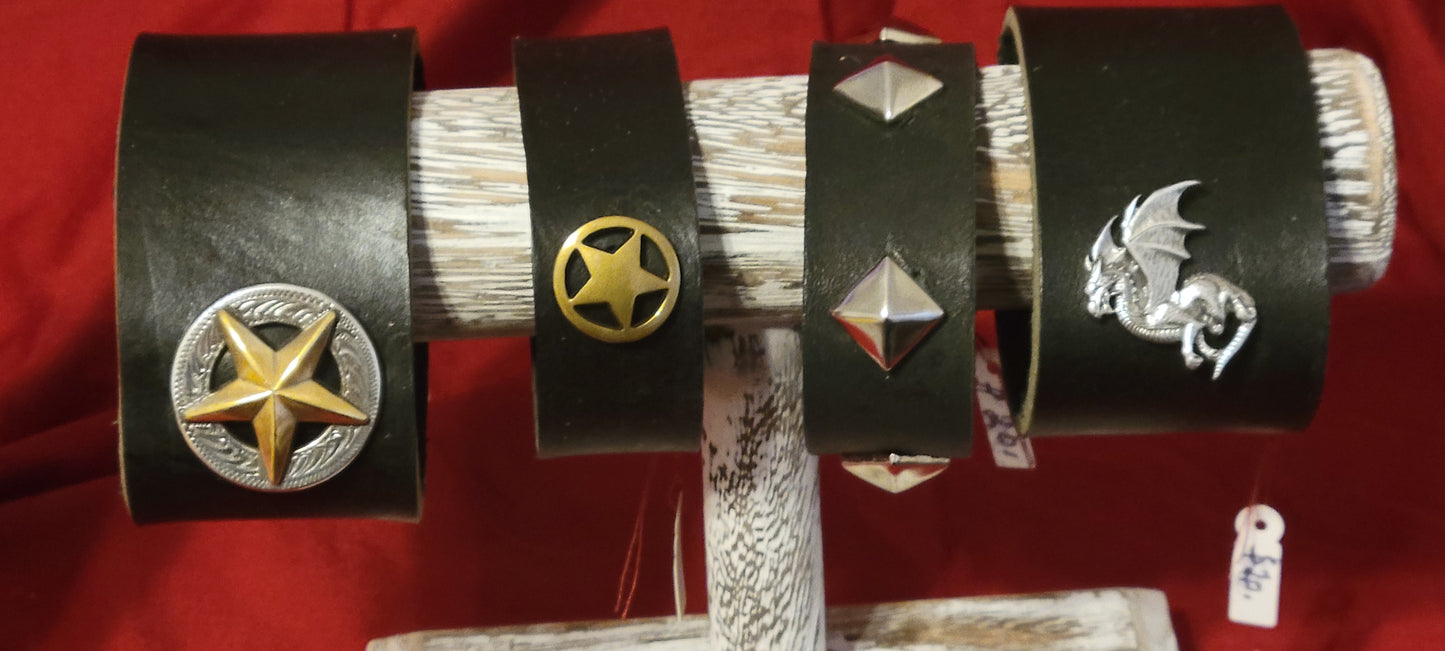 Handcrafted Leather Bracelets with conchos